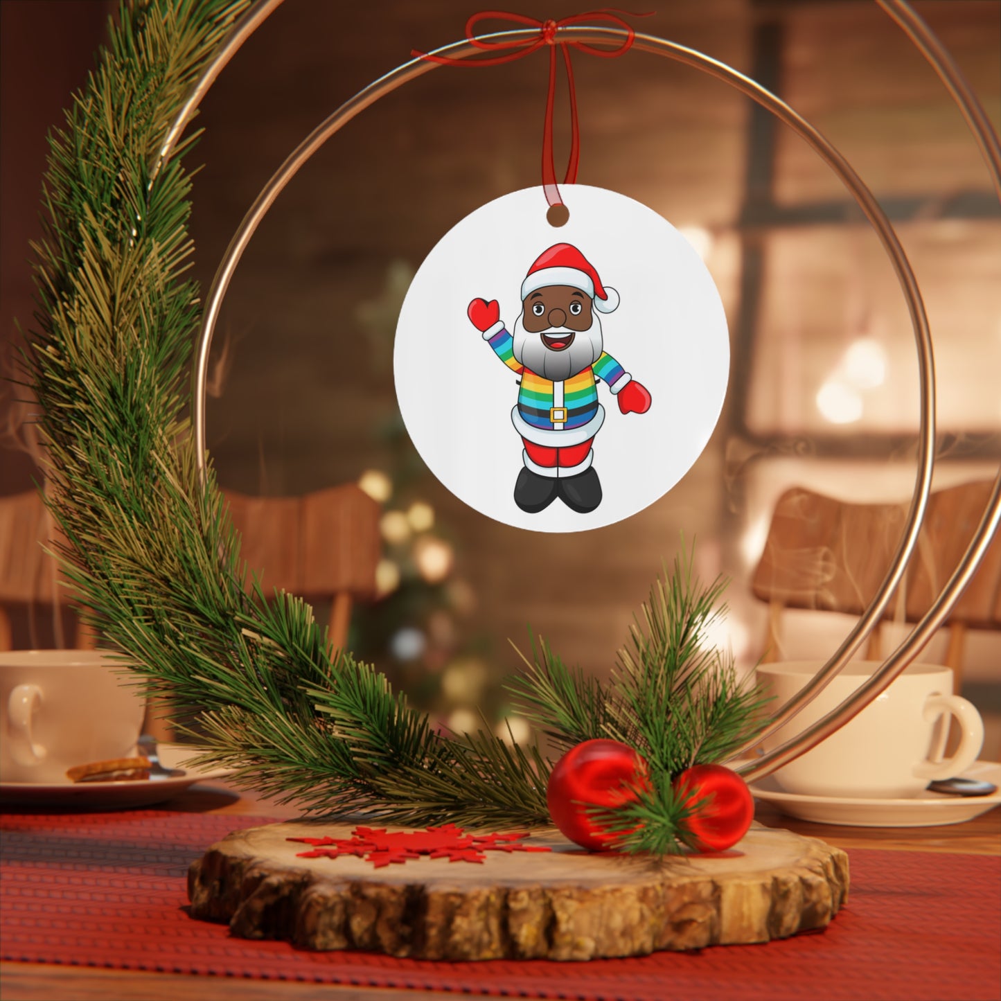 Black Pride Santa Metal Ornament