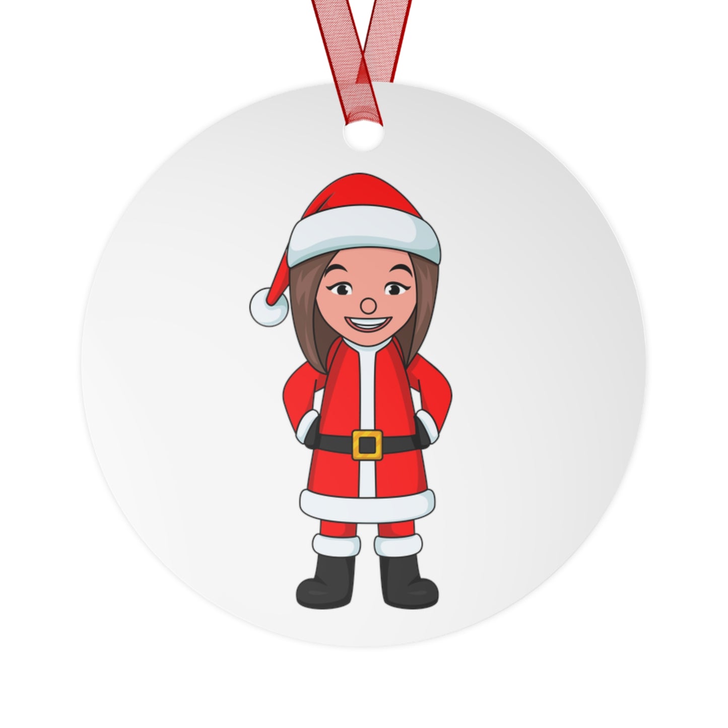 Female Santa ("Sandra Claus") Metal Ornament