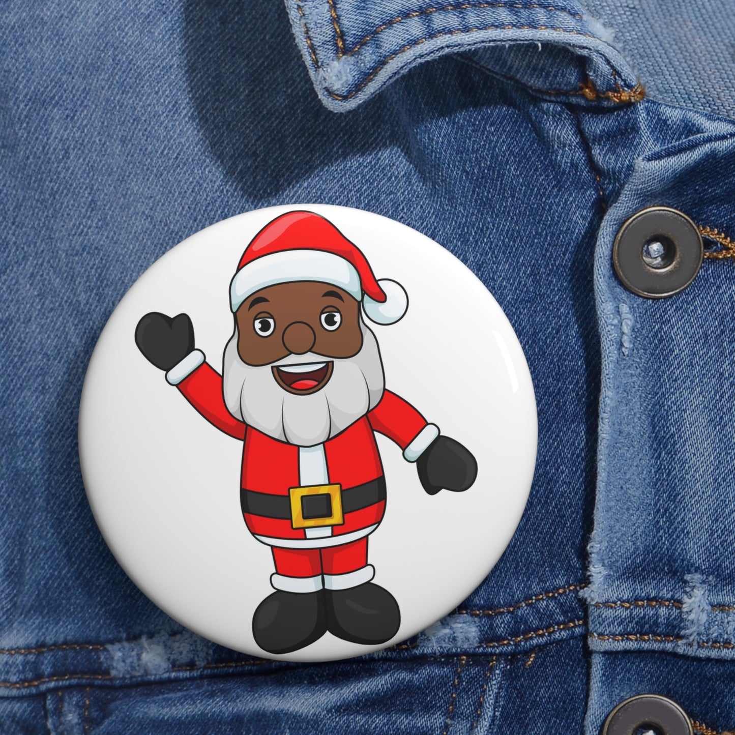 Black Santa Pin Button