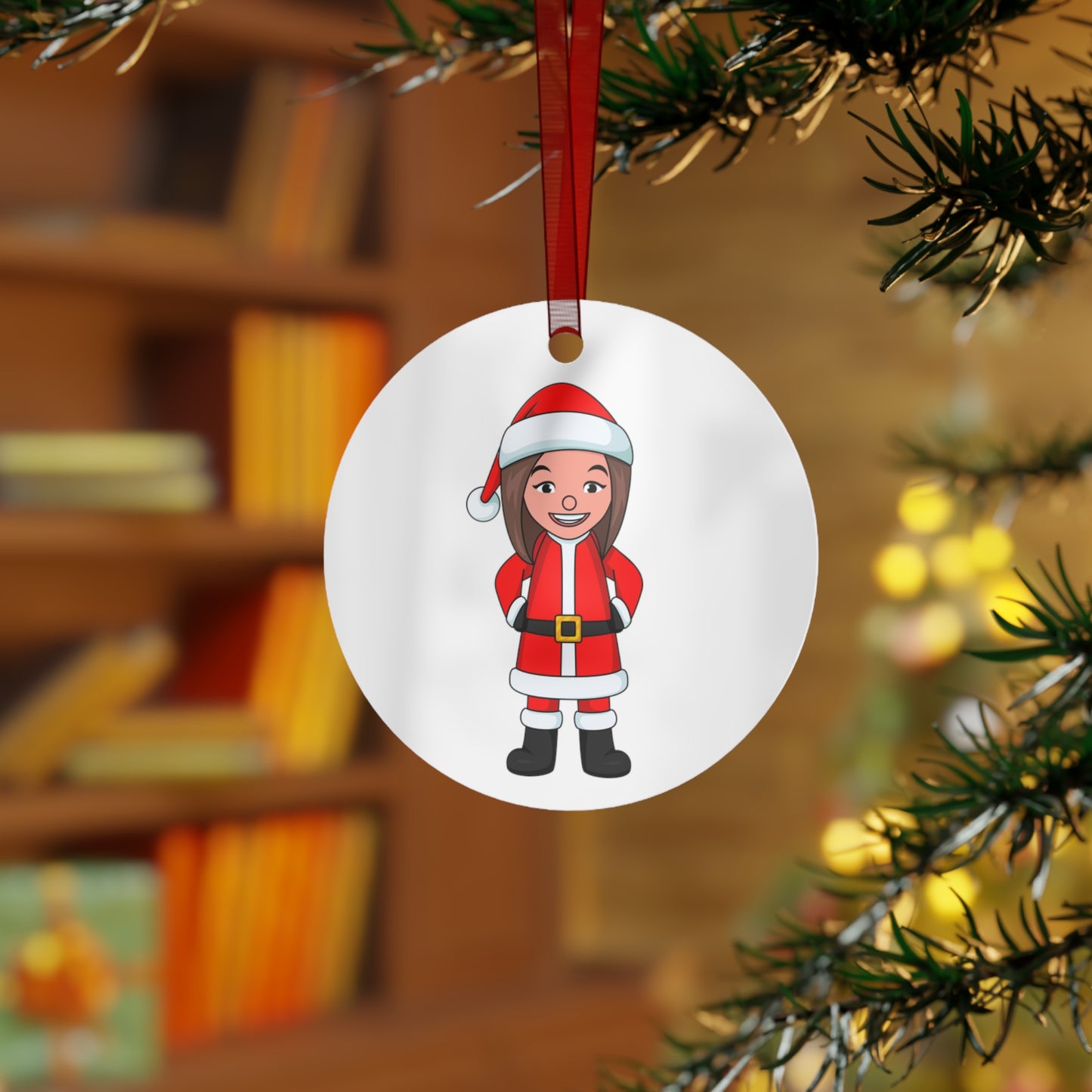 Female Santa ("Sandra Claus") Metal Ornament