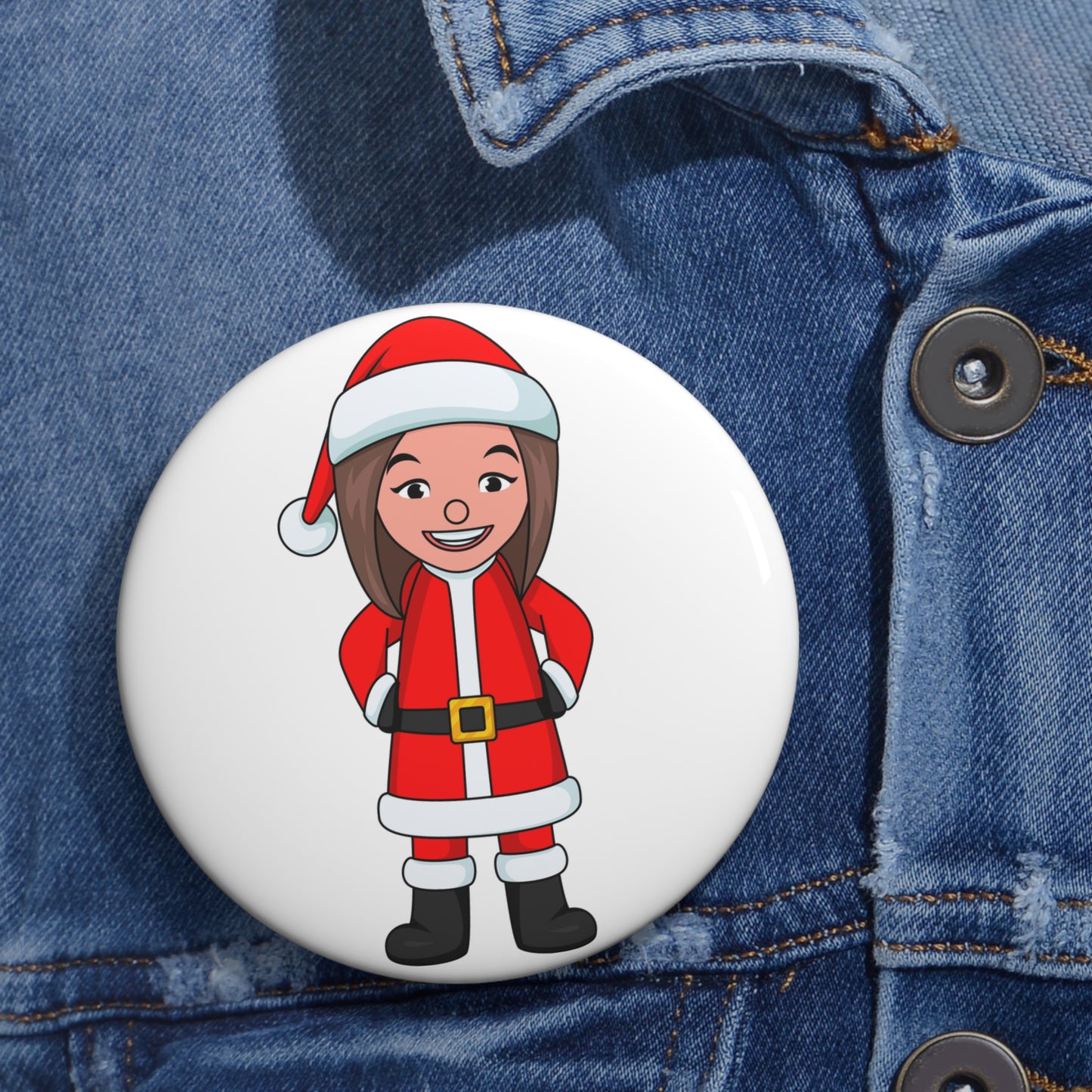 Female Santa ("Sandra Claus") Pin Button