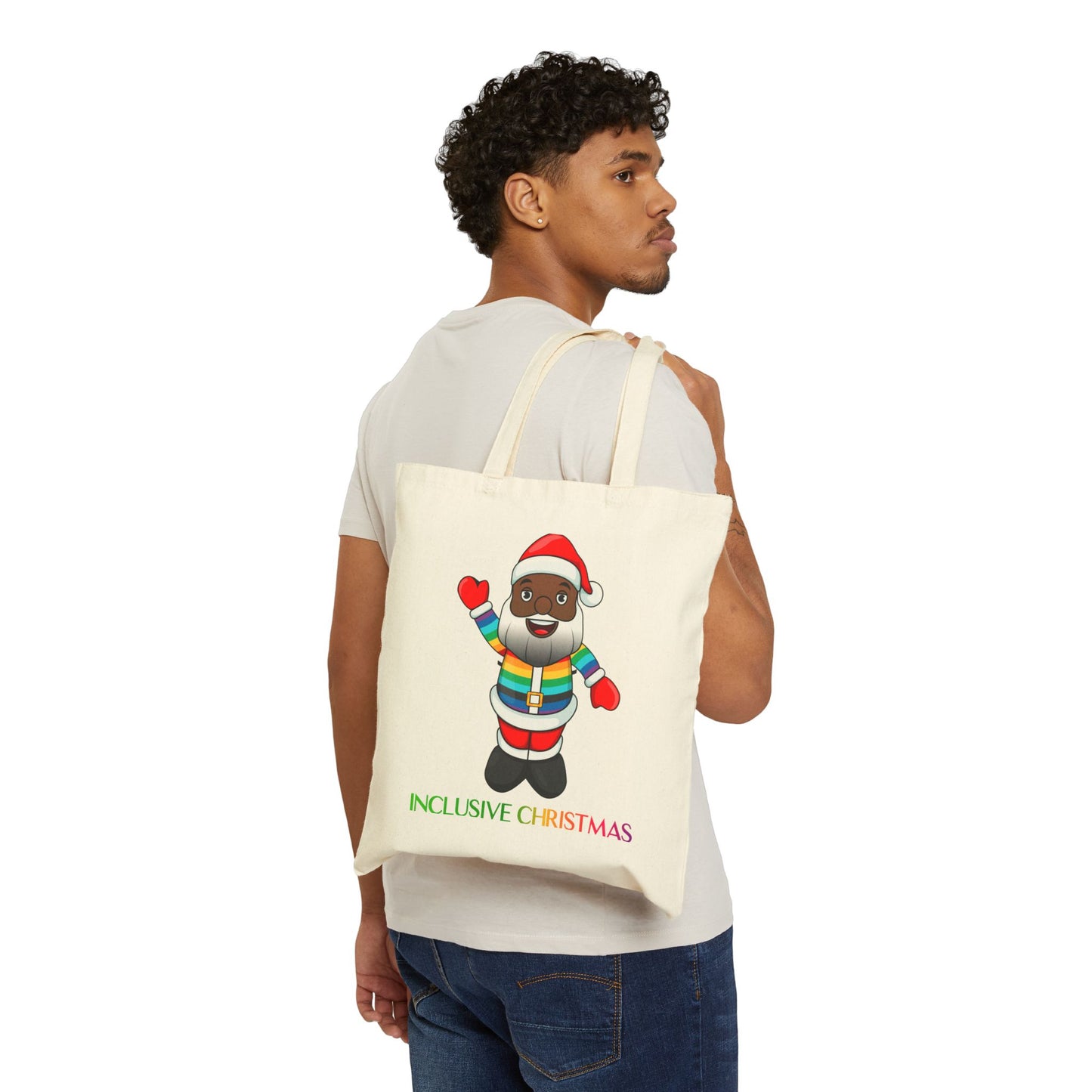 Black Pride Santa Natural Tote Bag with Logo