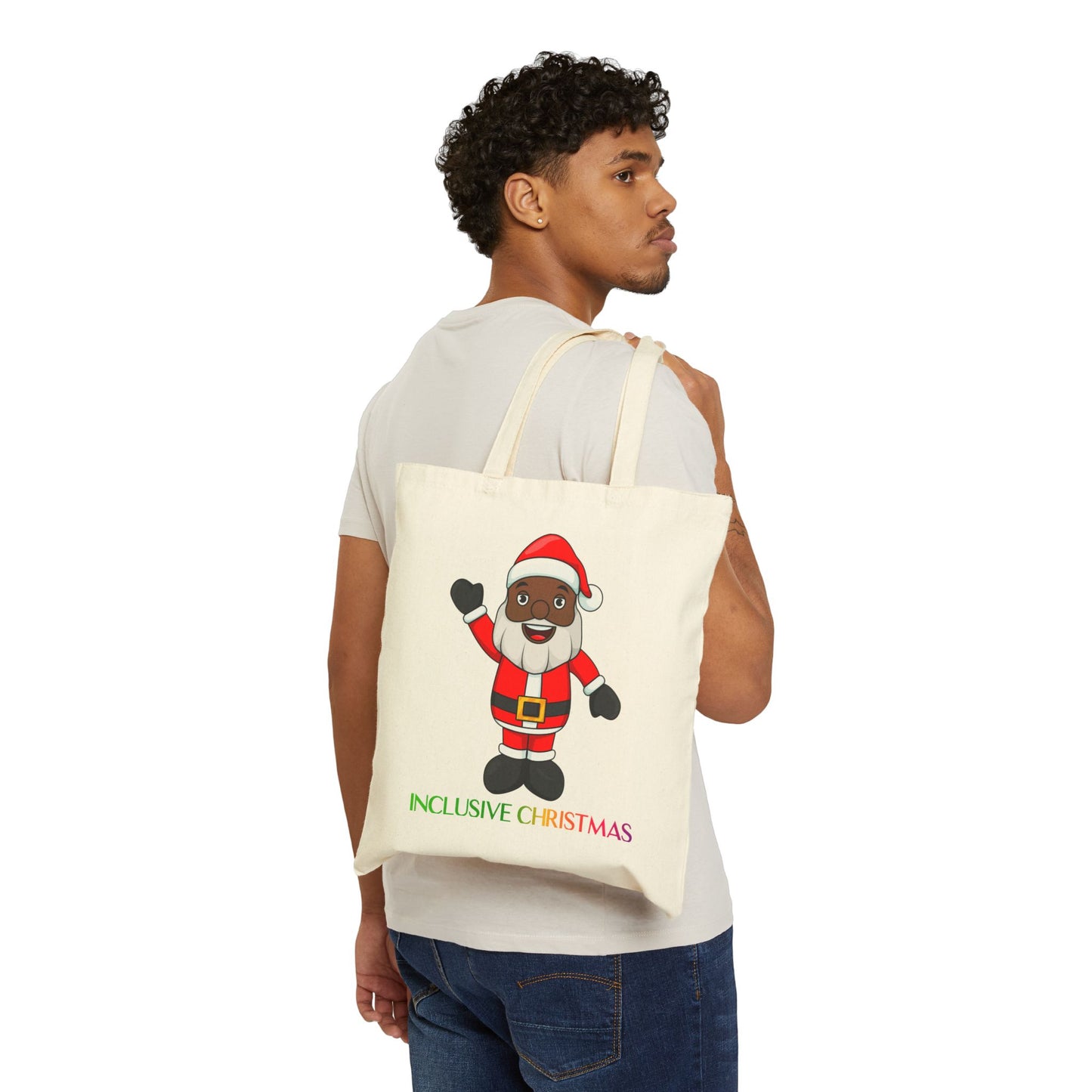 Black Santa Natural Tote Bag with Logo