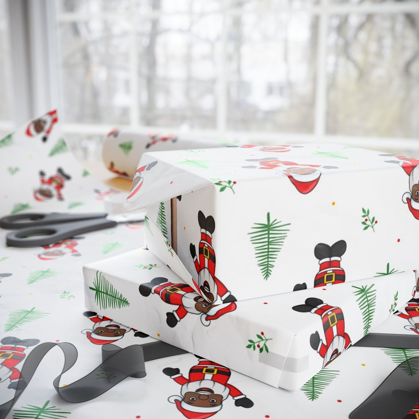 Black Santa Holiday Gift Wrap