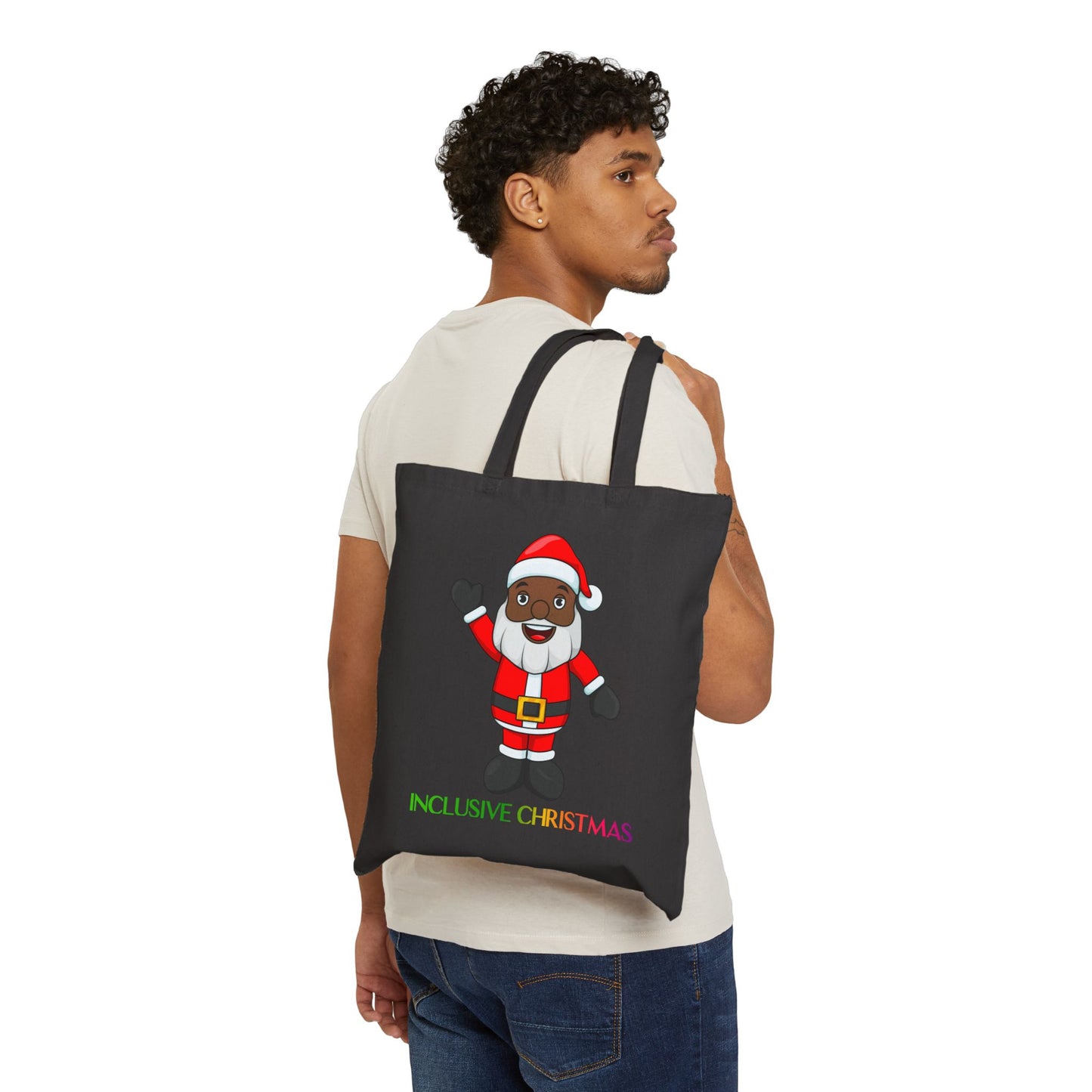 Black Santa Natural Tote Bag with Logo